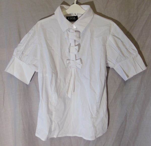 White Ruffle Front Blouse Top Age 13-14 Years FIGL M