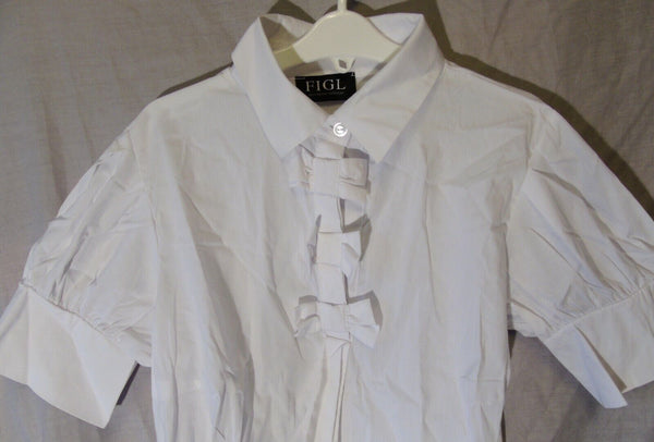 White Ruffle Front Blouse Top Age 13-14 Years FIGL M