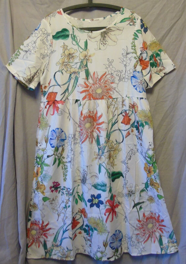 White Multi Floral Midi Dress Size 12-14 Shein