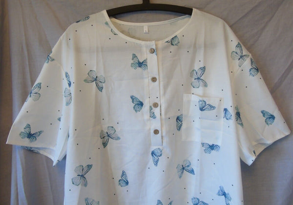 White Blue Butterfly Blouse Top Size 20 2XL Shein