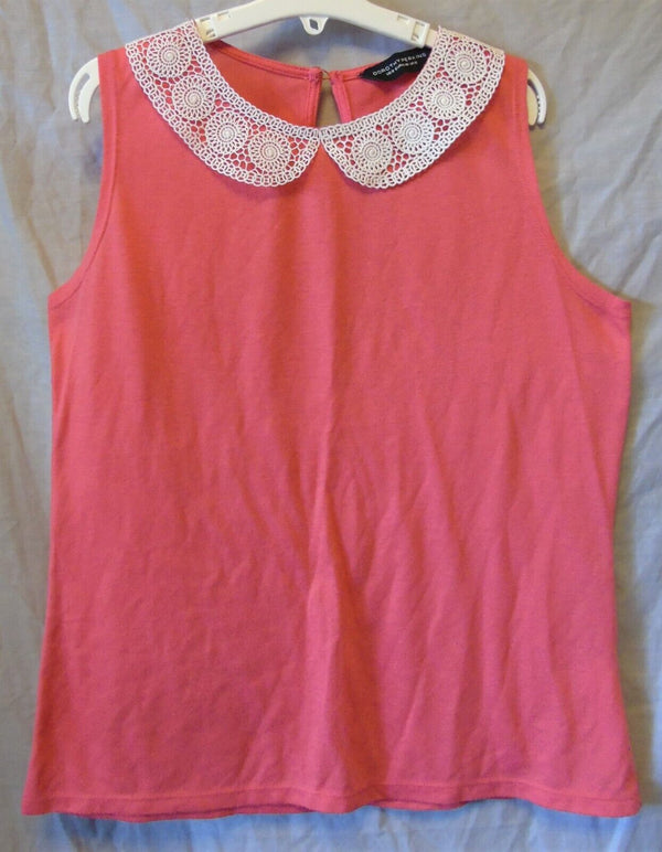 Dark Pink Lace Trim Sleeveless T-Shirt Top Size 12 Dorothy Perkins