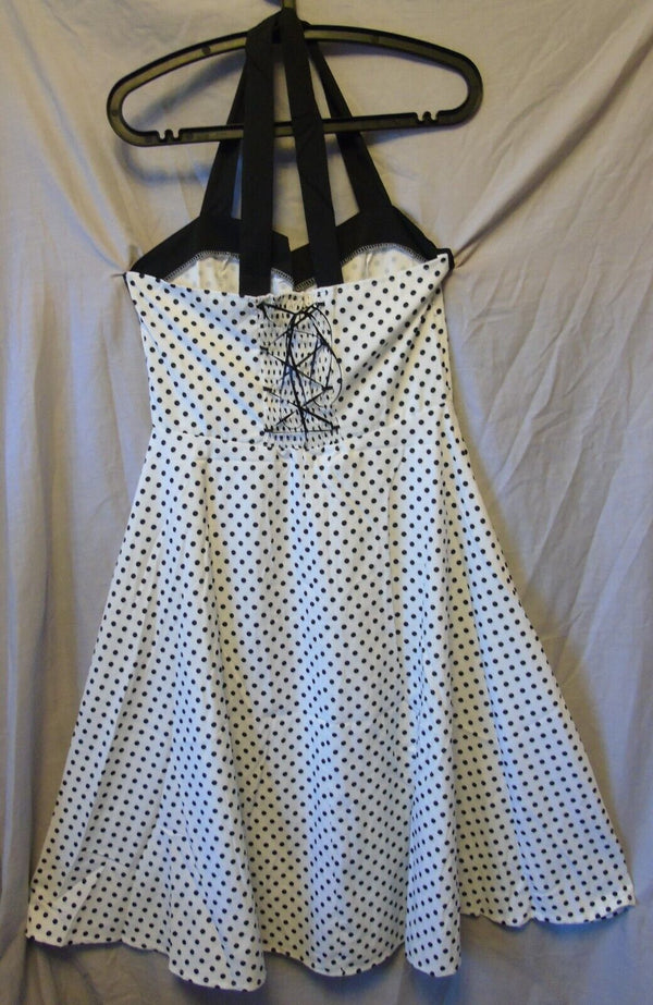 Black White Spot Halter Dress Size 10 Shein