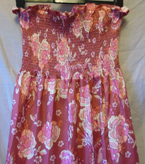 Red Floral Shirred Maxi Dress Size 16 XL Shein