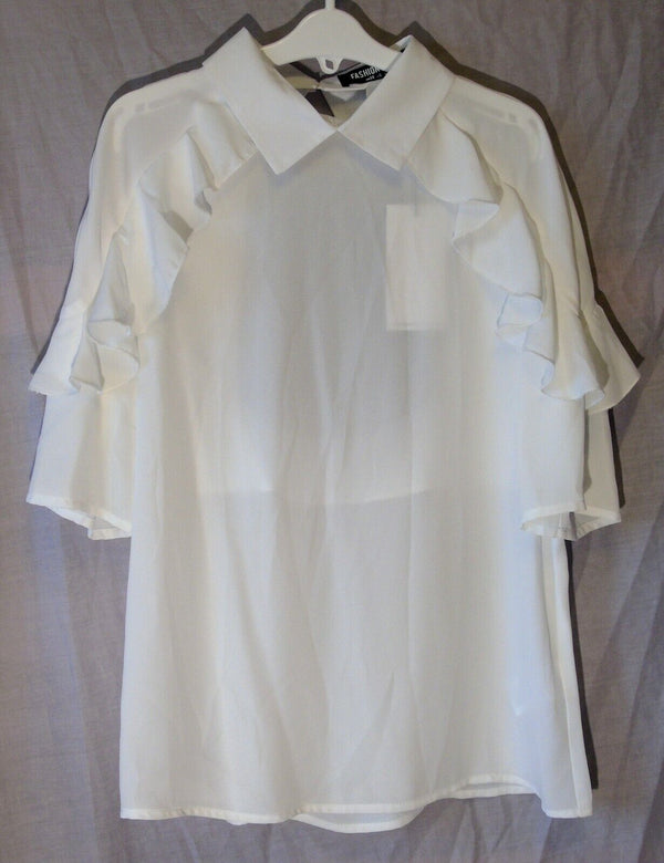 White Ruffle Blouse Top Age 13-14 Years Fashion Union UK 10