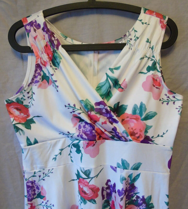 White Floral Rose Midi Dress Size 16 XL Shein