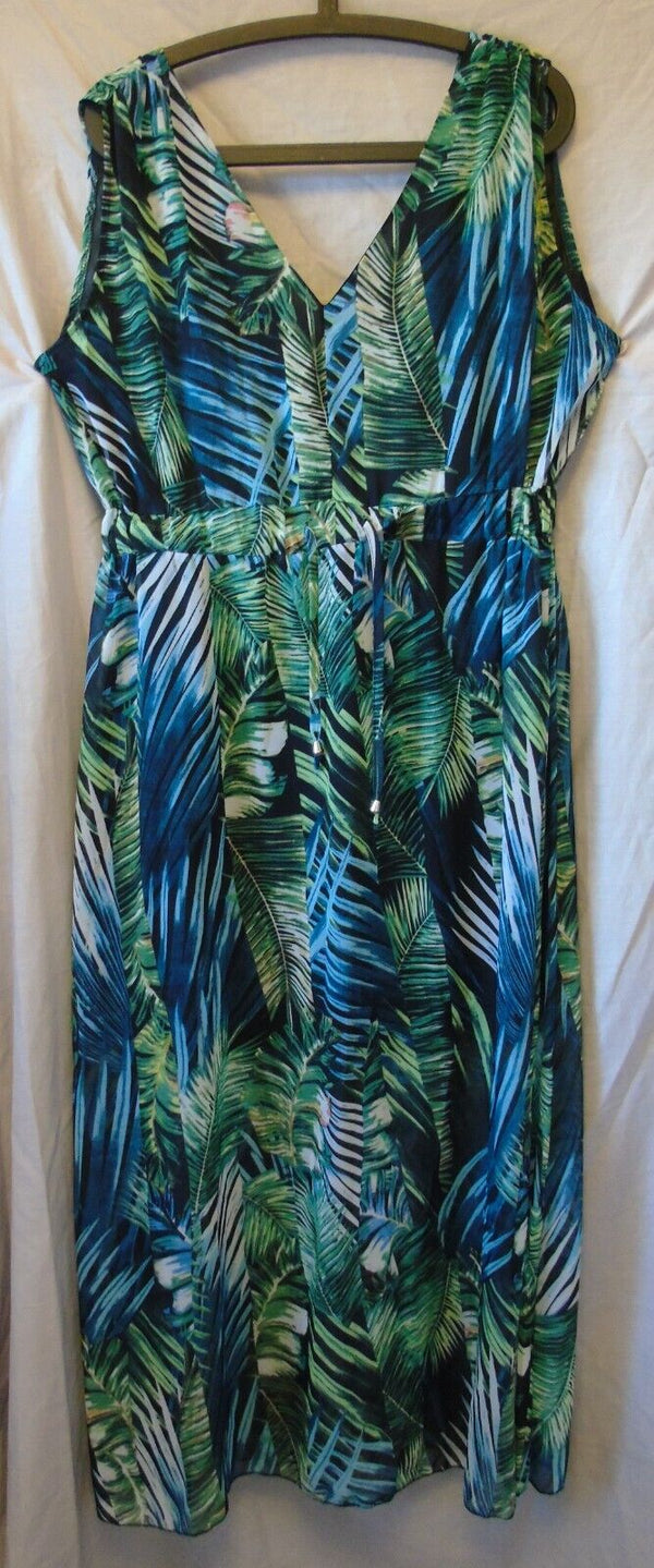 Green Blue Leaf Maxi Dress Size 16 Shein