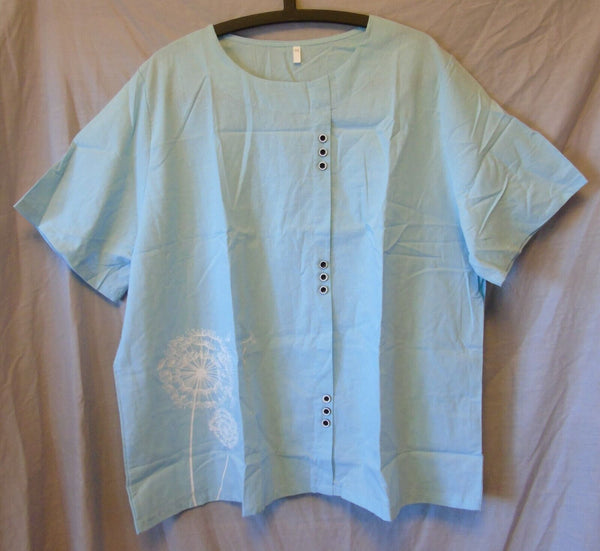 Light Blue Flower Collarless Blouse Top Size 22 3XL Shein Curve