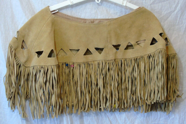 Tan 100% Leather Tassel Poncho One Size Age 8-9 Years Pioneer USA