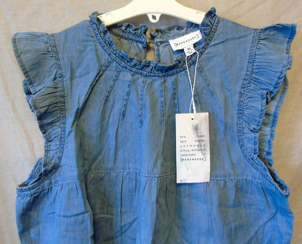 Blue Denim Blouse Top Age 14-15 Years Warehouse UK10