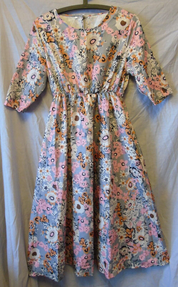 Grey Pink Floral Midi Dress Size 8 Shein