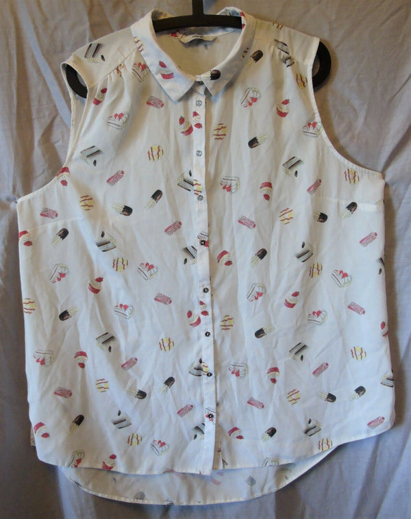 Ivory White Cake Pattern Shirt Blouse Top Size 20 George