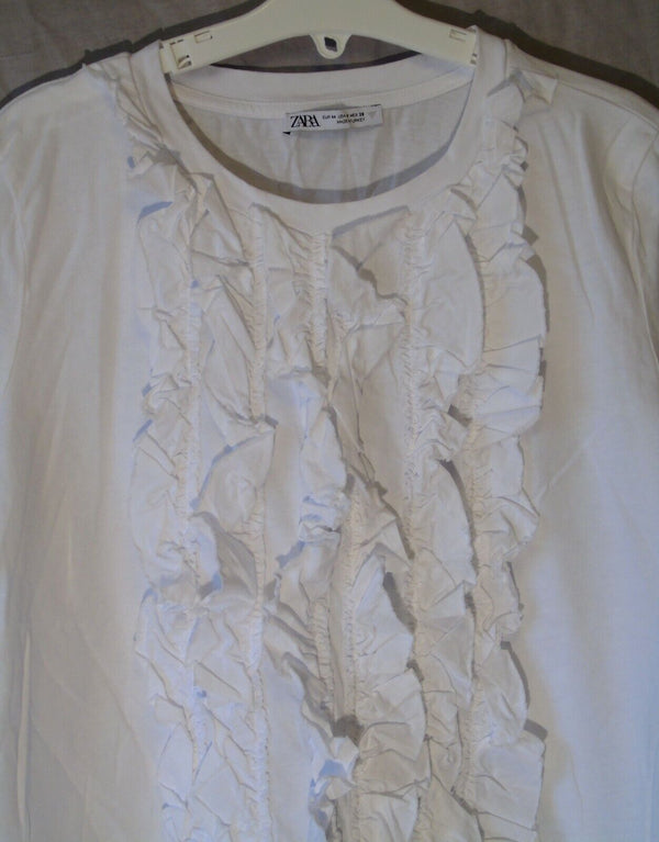 White Ruffle Front T-Shirt Top Age 13-14 Years Zara M