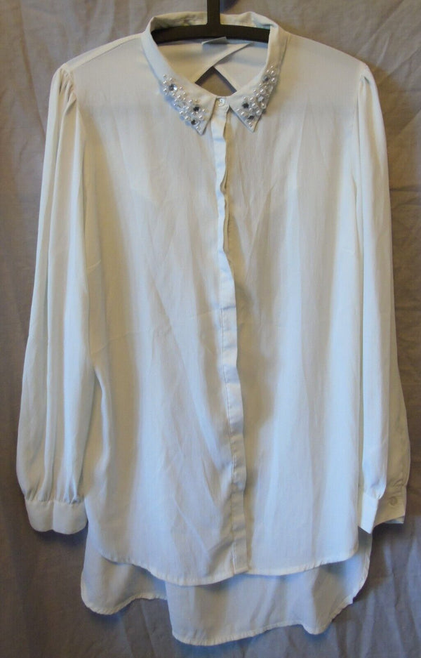 Cream Beaded Collared Shirt Top Size 20 George