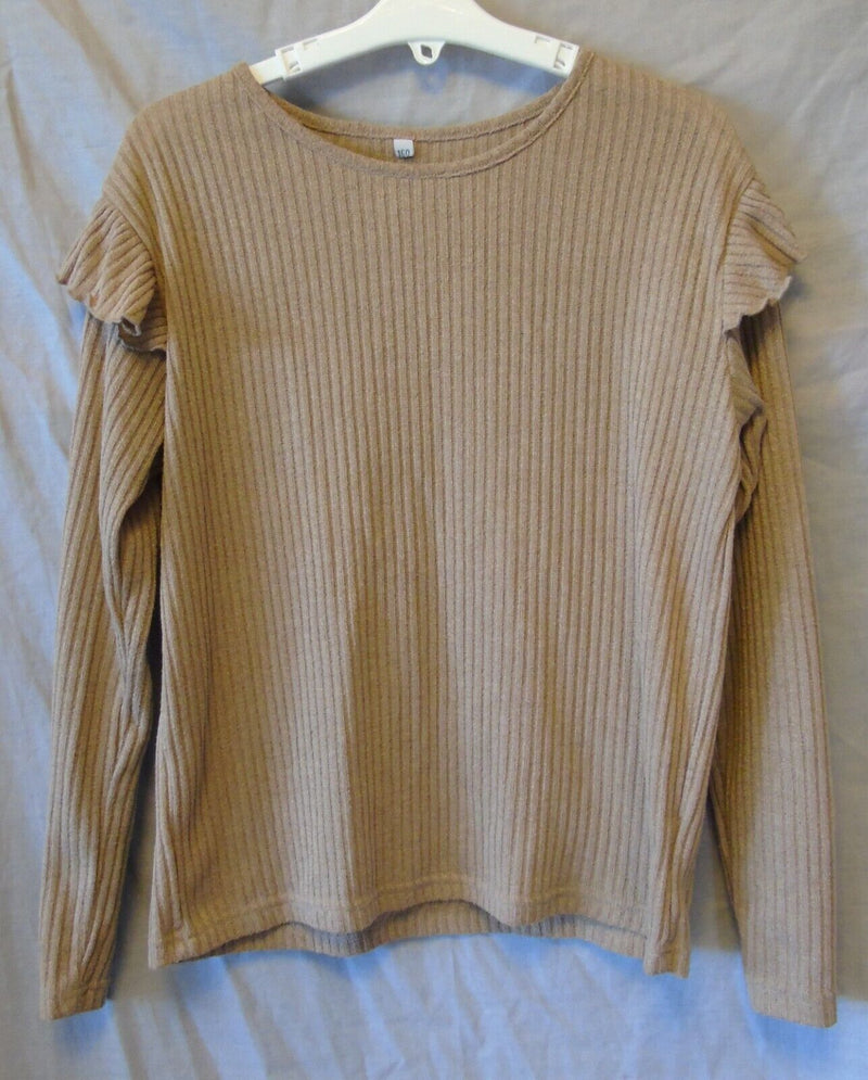 Light Brown Rib Knit Ruffled Jumper Age 13-14 Years Shein