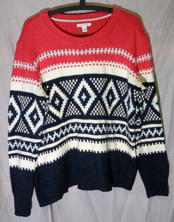 Red Blue Diamond Pattern Jumper Size 16 L Large Nautica