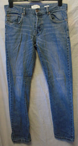 Blue Whiskered Tapered Jeans W32" L32" Matalan