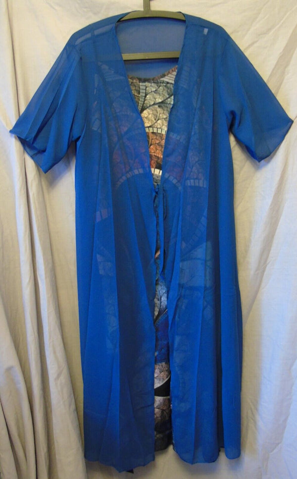 Blue Patterned 2-Piece Chemise Robe Gown Set Size 16 XL Shein