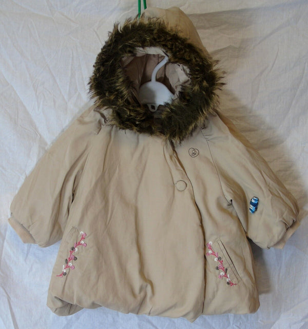 Beige Fur Trimmed Beaded Coat Age 3-6 Months O'Baibi