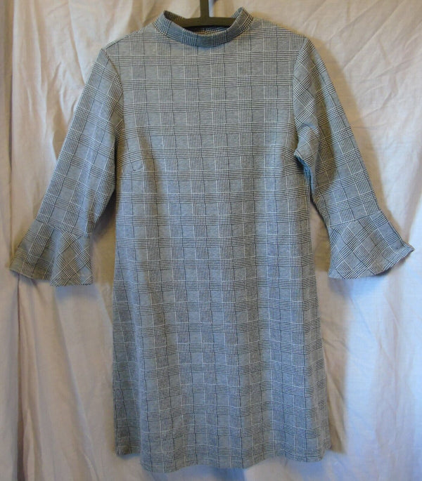 Grey Check Flared Sleeve Dress Size 14 Primark