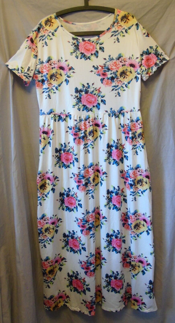 White Pink Floral Rose Satin Maxi Dress Size 16 XL Shein