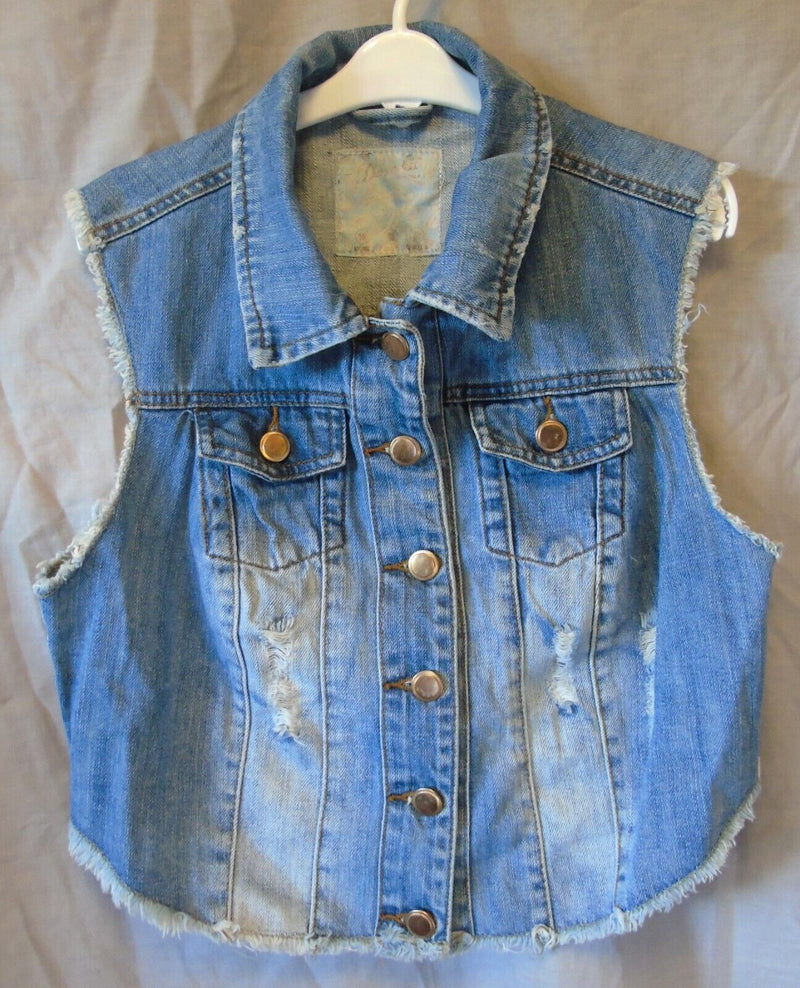 Blue Distressed Denim Sleeveless Jacket Size 10 Primark