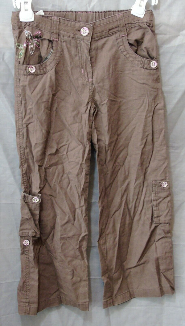 Brown Linen Blend Wide Leg Cargo Trousers Age 8 Years TU