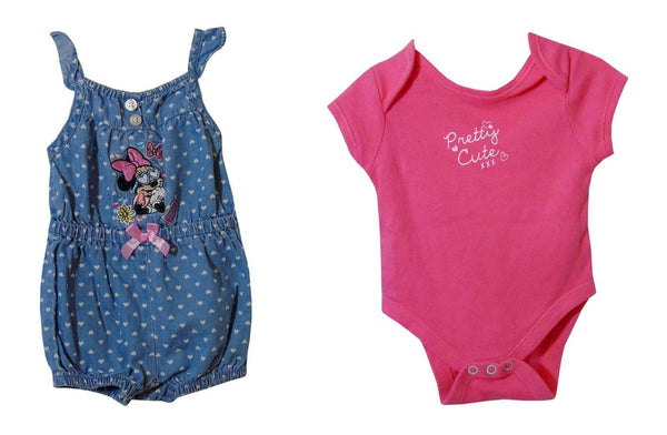 Pink Blue Denim Playsuit Bodysuit Set Age 0-3 Months Disney