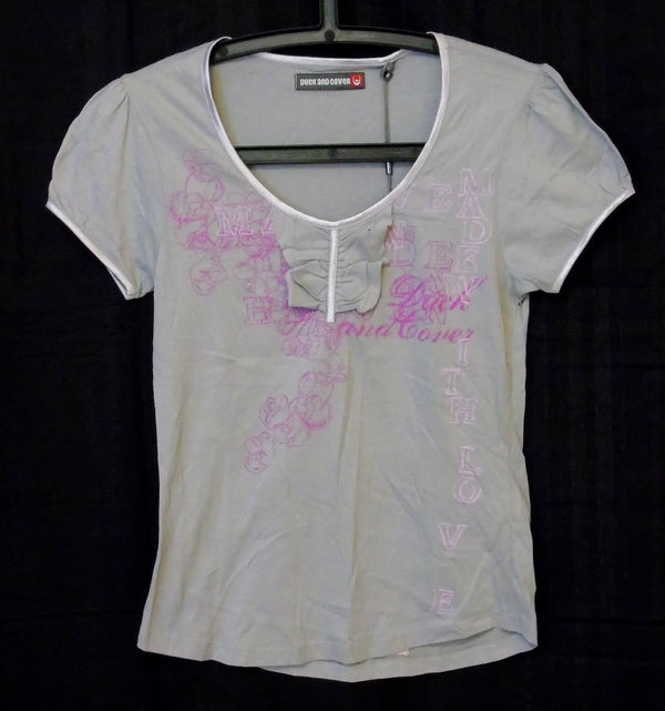 Grey Pink Floral T-Shirt Tee Top Size 14 Duck & Cover