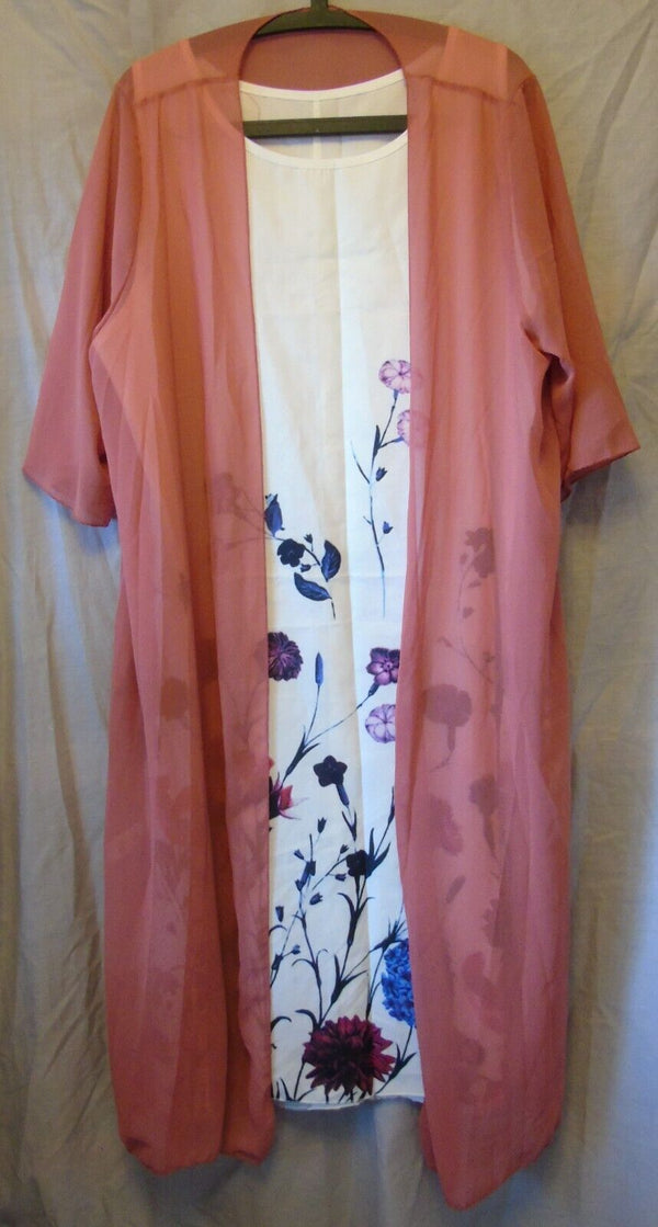 Pink White 2-Piece Chemise Robe Gown Set Size 22 3XL Shein Curve