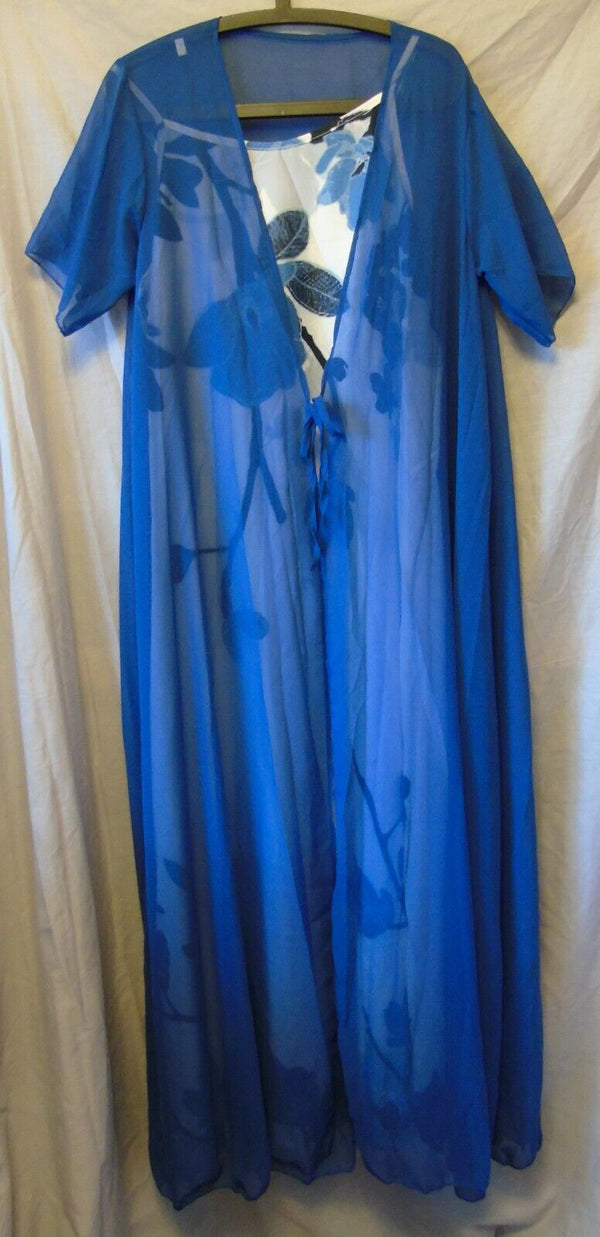 Blue White 2-Piece Chemise Robe Gown Set Size 16 XL Shein