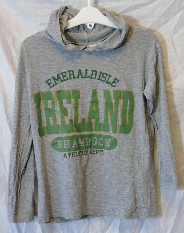 Grey Ireland Shamrock Hooded Long Sleeve Top Age 7-8 Years Craftwear