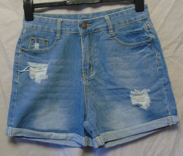 Blue Distressed Denim Hotpants Shorts Size 10 Shein