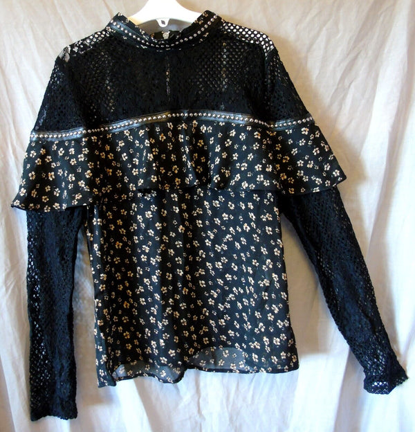 Black Floral Blouse Top Age 13-14 Years Glamorous S