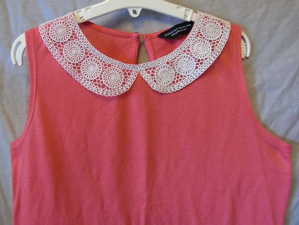 Dark Pink Lace Trim Sleeveless T-Shirt Top Size 12 Dorothy Perkins