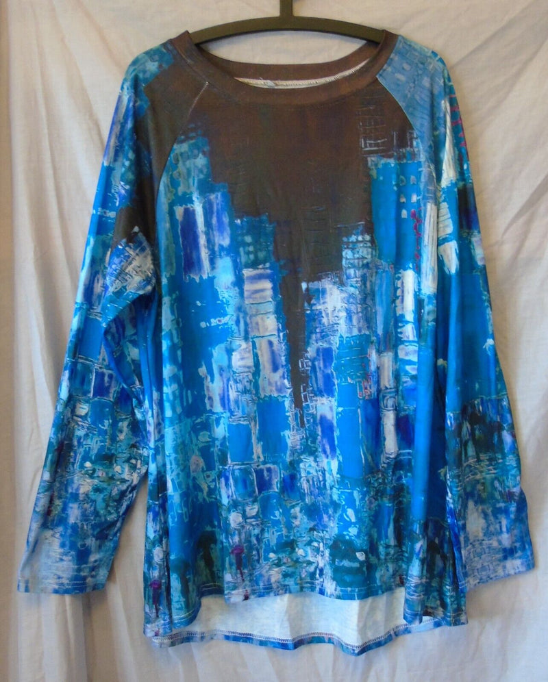 Blue Abstract Floaty Blouse Top Size 16 XL Shein