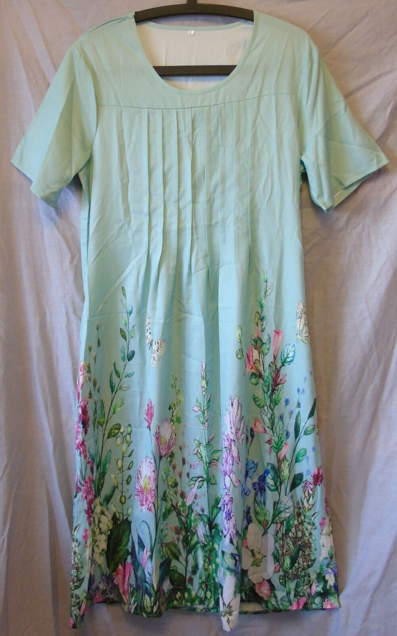 Green Sheen Pleat Front Floral Chemise Nightie Size 10 Shein