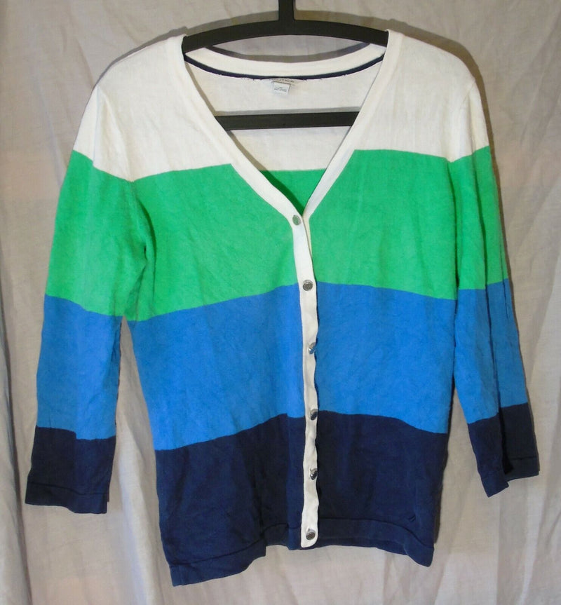 Green Blue Stripe Thin Knit Cardigan Size 14 M Medium Nautica