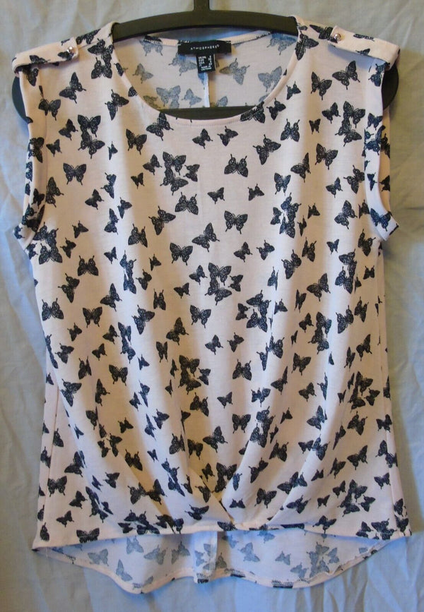 Pink Black Butterfly Floaty Blouse Top Size 8 Primark