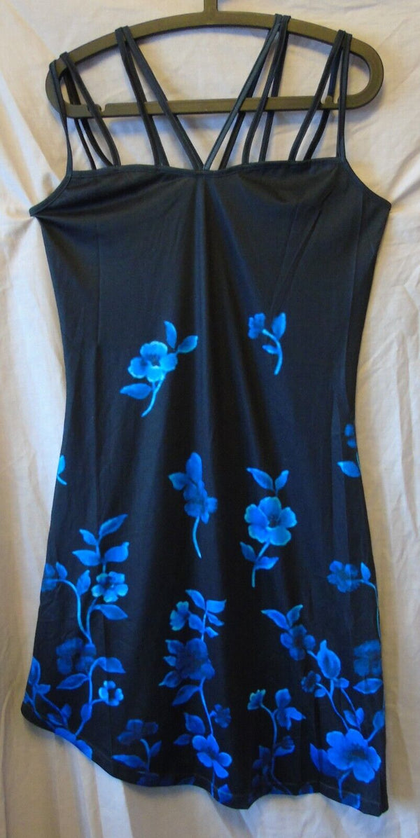 Black Blue Floral Strappy Dress Size 10 Shein