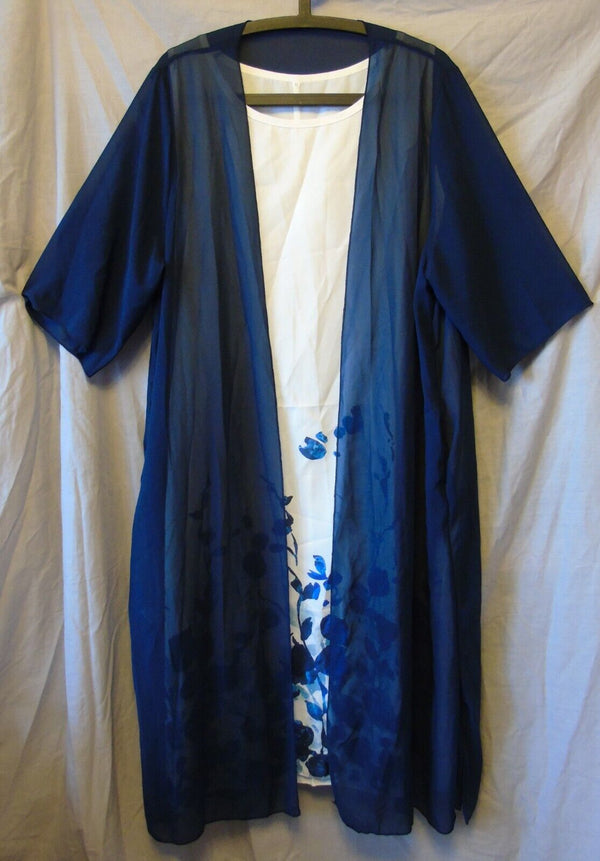 Blue White 2-Piece Chemise Robe Gown Set Size 18 Shein