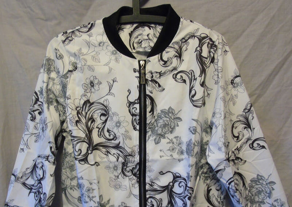 Black White Paisley Floral Bomber Jacket Size 10 Shein