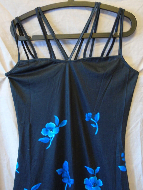 Black Blue Floral Strappy Dress Size 10 Shein