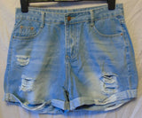 Blue Distressed Denim Shorts Size 12 Shein