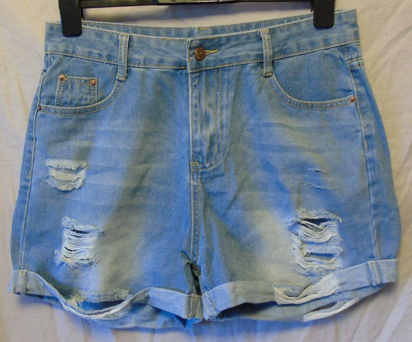 Blue Distressed Denim Shorts Size 12 Shein