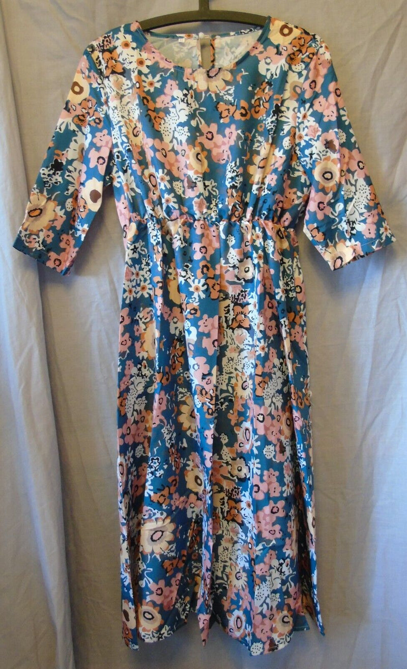 Blue Pink Floral Midi Dress Size 16 XL Shein