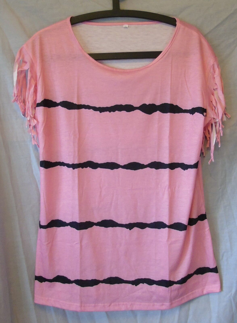 Pink Stripe Tasselled T-Shirt Top Size 16 XL Shein