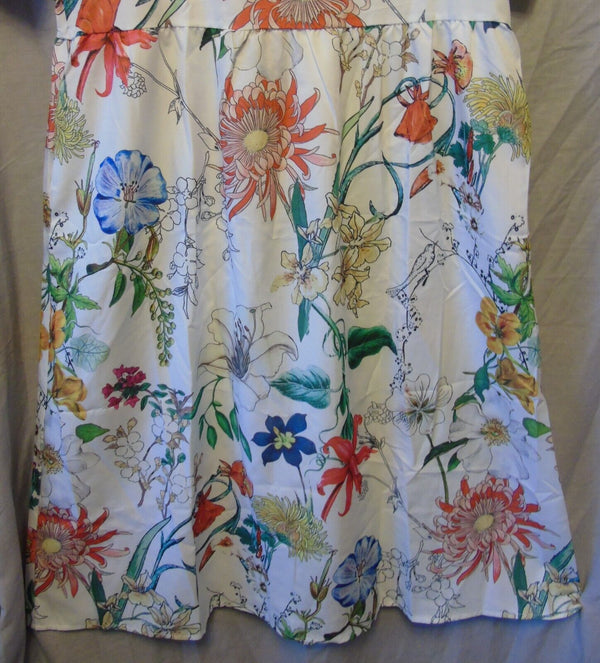 White Multi Floral Midi Dress Size 12-14 Shein