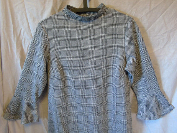 Grey Check Flared Sleeve Dress Size 14 Primark