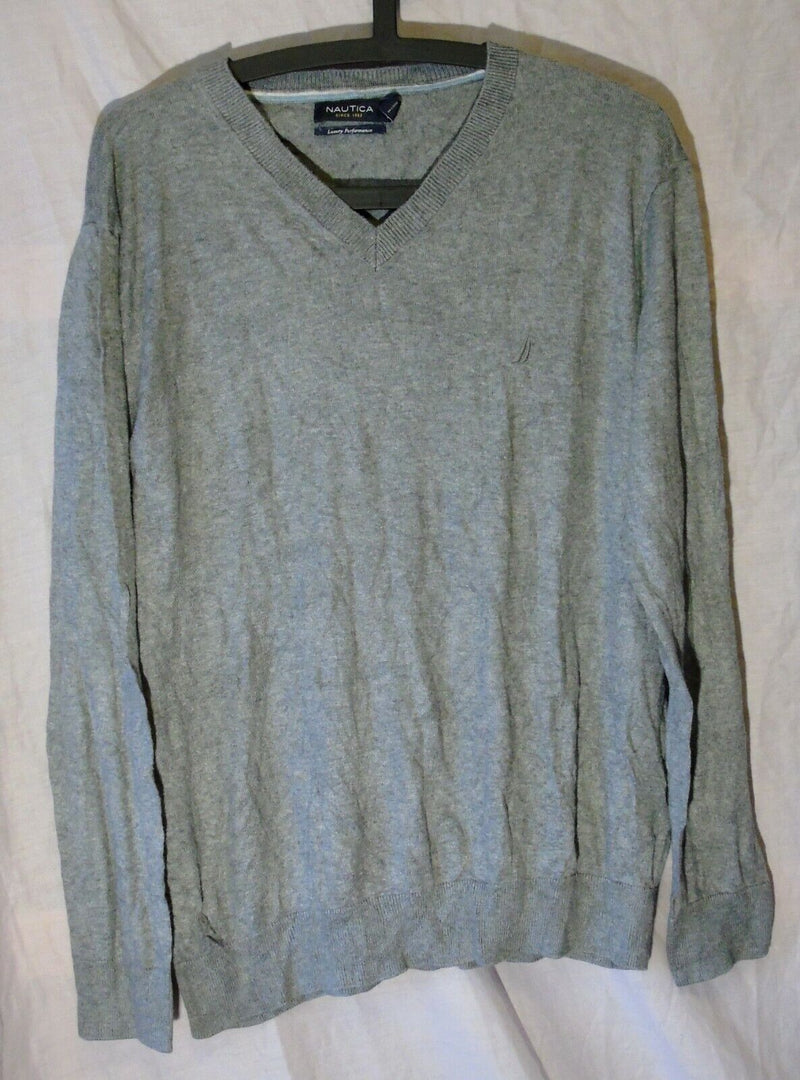 Light Grey Thin Knit V-Neck Jumper Size L Large Nautica