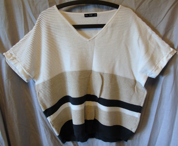 White Black Sparkly Short Sleeve Jumper Size 20 F&F